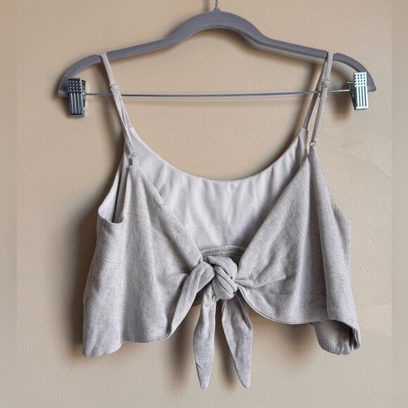 La La Land Crop Crossover Front Bow Tie Back Tank Cream Small USA Linen - Picture 2 of 7